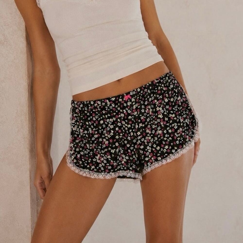 KENSIE Lace Floral Bow Pintucked Lounge Sleep Shorts Women’s Size XS